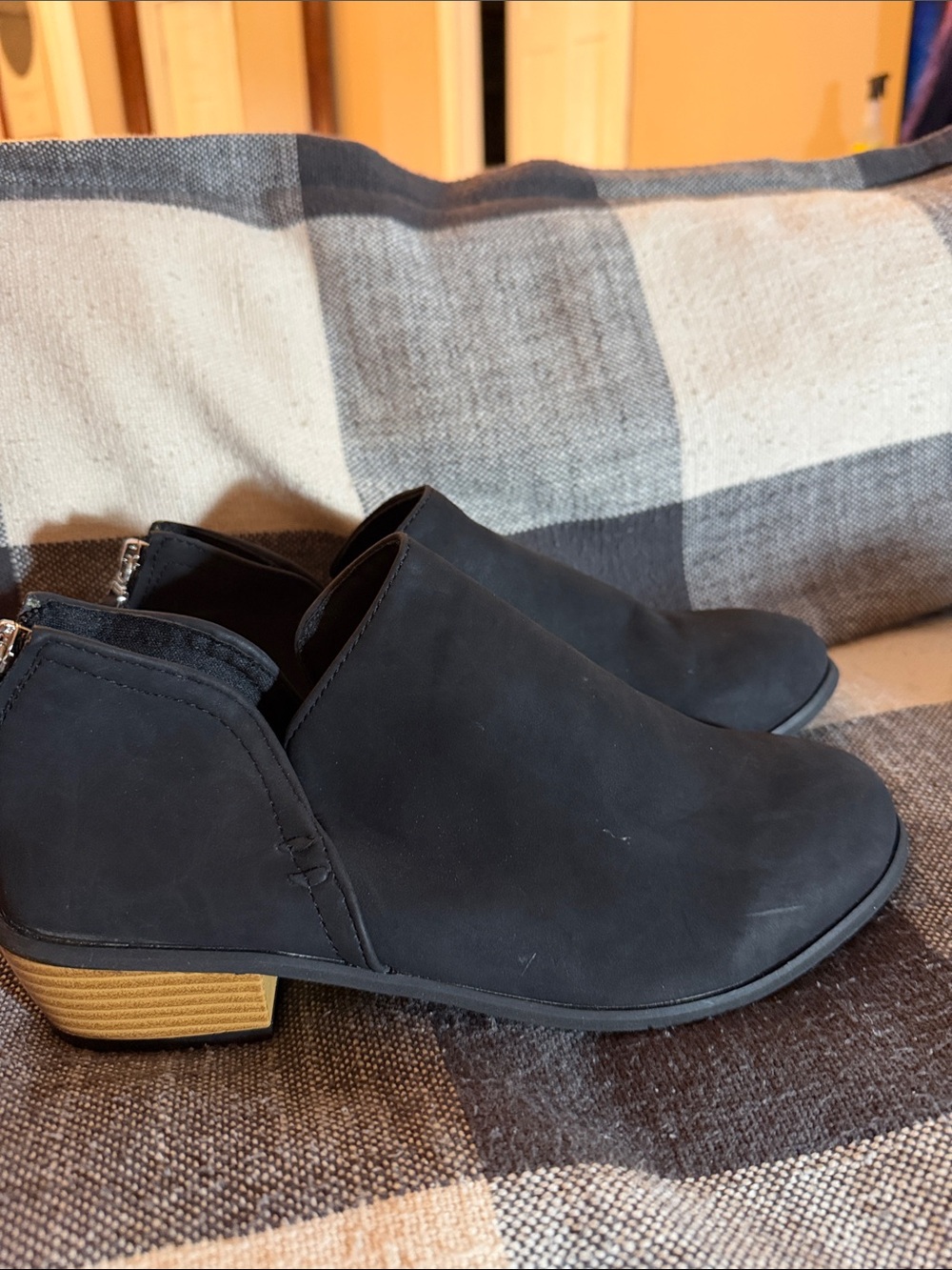 Women's Black Low Heel Ankle Booties with Side Zip